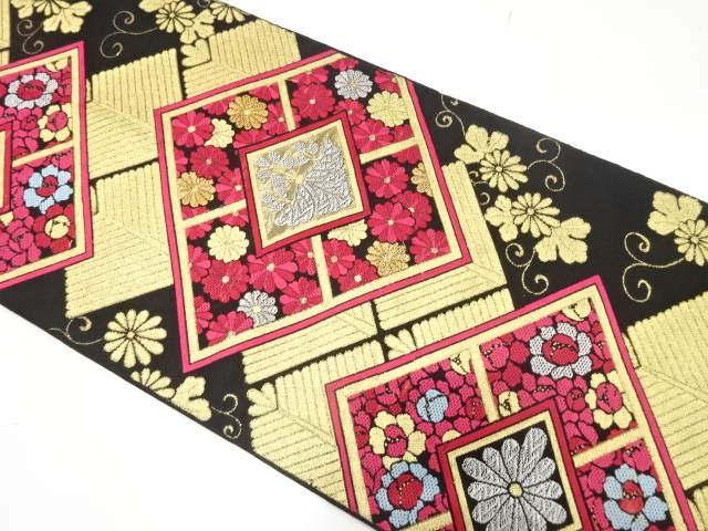 JAPANESE KIMONO / ANTIQUE FUKURO OBI / SILK / WOVEN PEONY